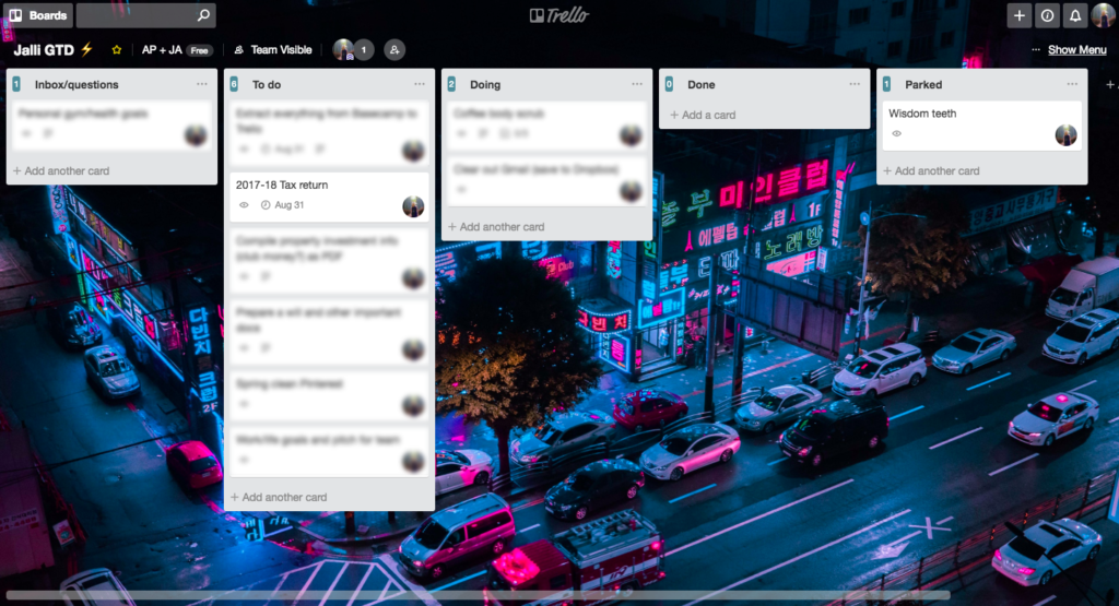 Jess' Trello board for personal to-dos