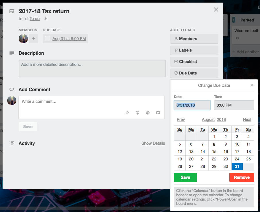 How to give a Trello task a deadline