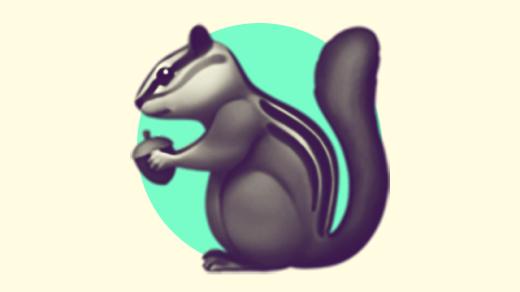 A duotoned dark purple and beige version of the Apple chipmunk emoji, in front of a bright green circle