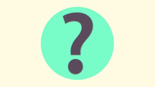 A duotoned dark purple and beige version of the Apple question mark emoji, in front of a green circle background