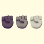 A duotoned dark purple and beige version of the Apple heart fist emoji in all five skin tone variations.