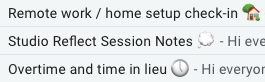 Example of three email subject lines, each with a different emoji at the end (home, thought bubble, and a clock).