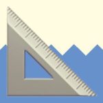 A duotoned dark purple and beige version of the Apple triangular ruler emoji, in front of a blue zig zag shape across the bottom of the image