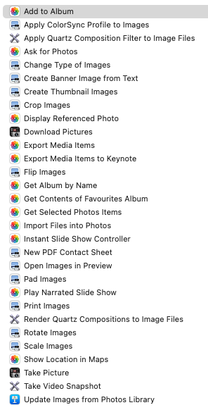 A list of image actions including 'flip images', 'scale images', crop images, and 'change type of images'
