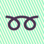 A duotoned dark purple and beige version of the Apple double loop emoji, in front of a green striped background