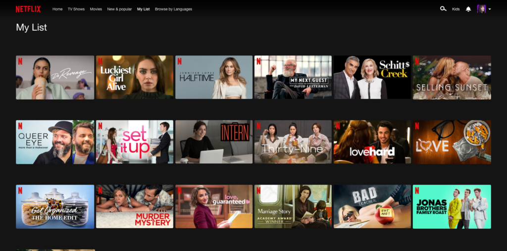 Screenshot of my watchlist in Netflix