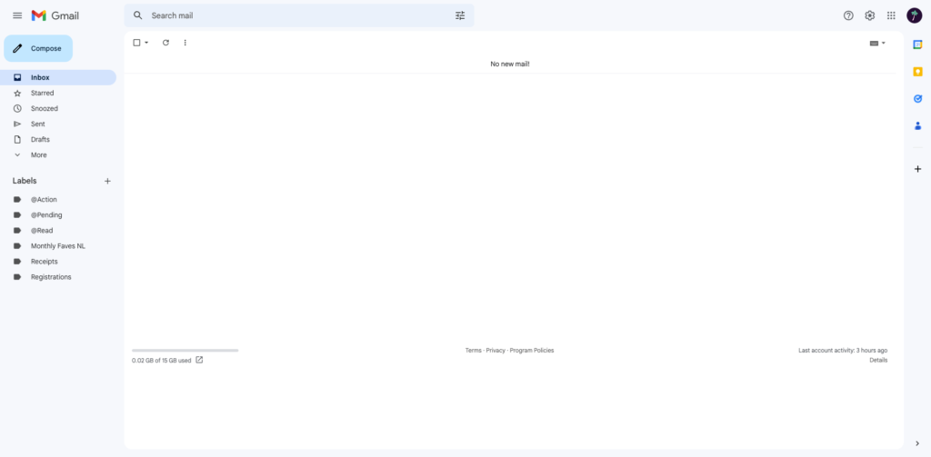 Screenshot of an empty inbox in Gmail