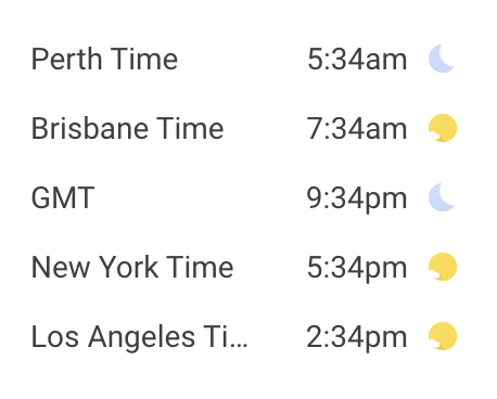 Screenshot image of Google Calendar World Clock widget.