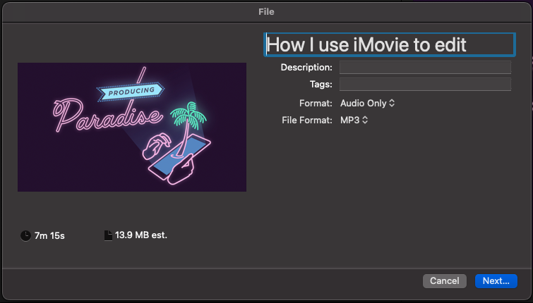 iMovie audio export settings