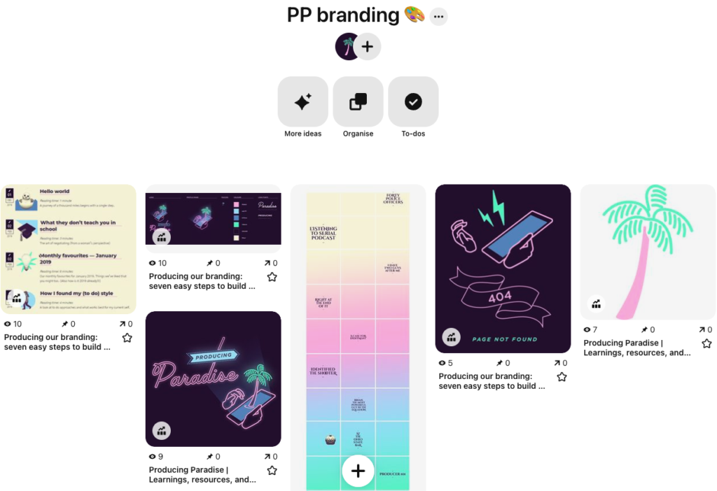 Producing Paradise branding pins on Pinterest