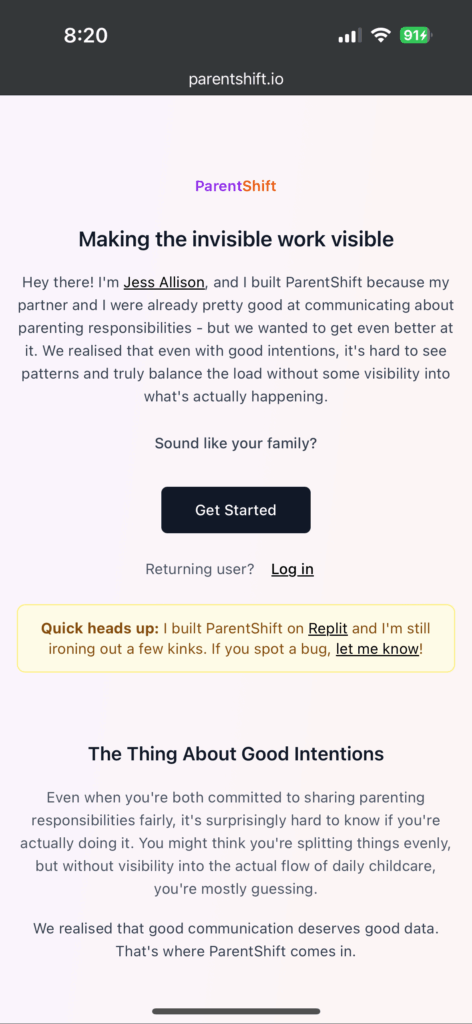 ParentShift Replit AI home