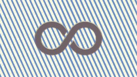 Hero image for "The Notion and ChatGPT System That Keeps My Work on Track” article: a duotoned dark purple and beige infinity symbol emoji on a blue striped background